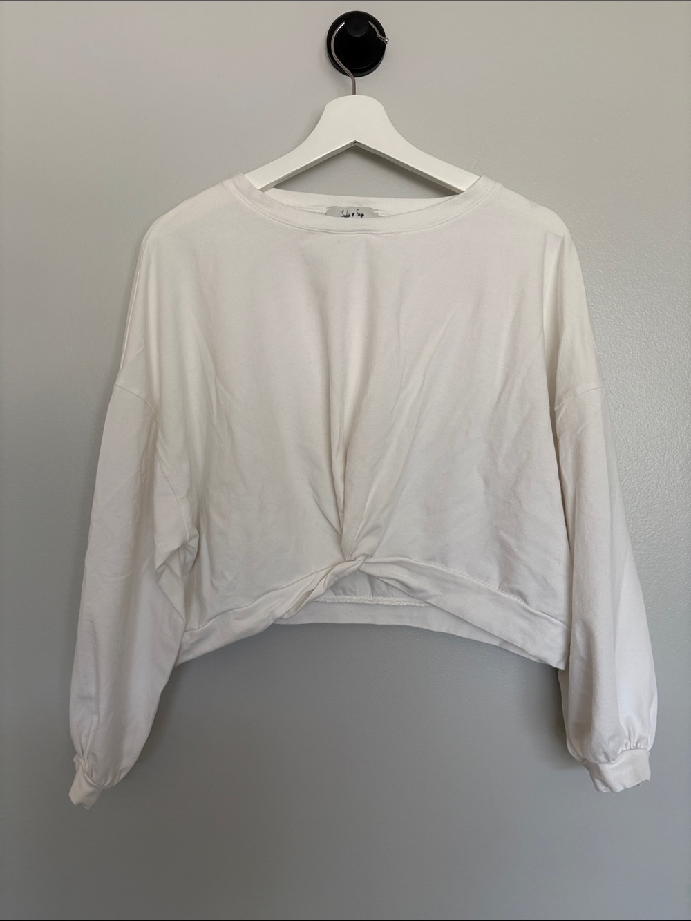Sadie & Sage White Twist-Front Cropped Sweater